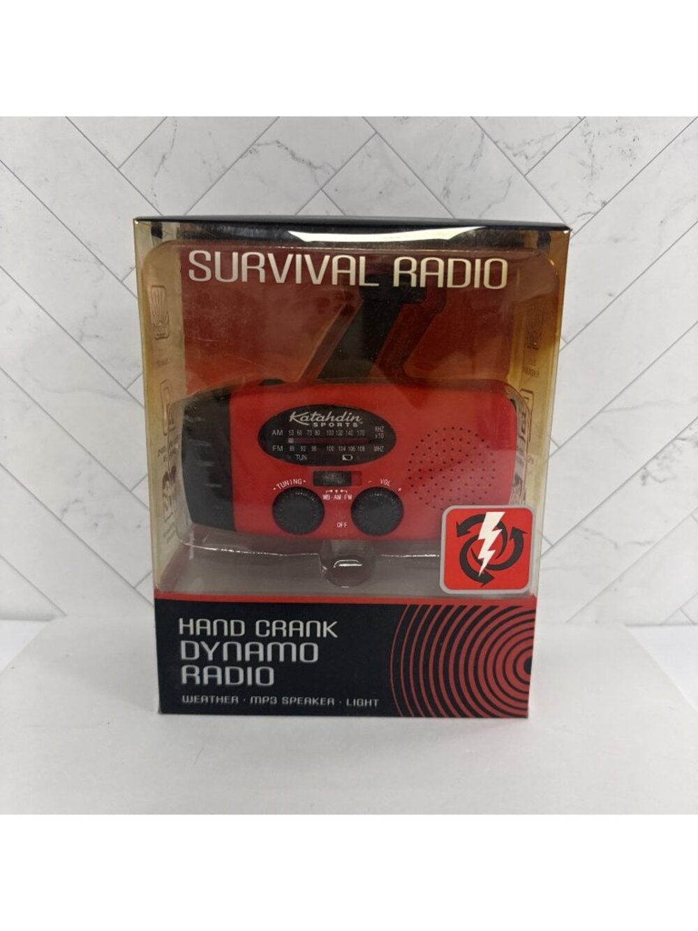 Vtg. Katahdin Hand Crank Dynamo Survival AM/FM Radio/ Weather/Light/MP3 Speaker